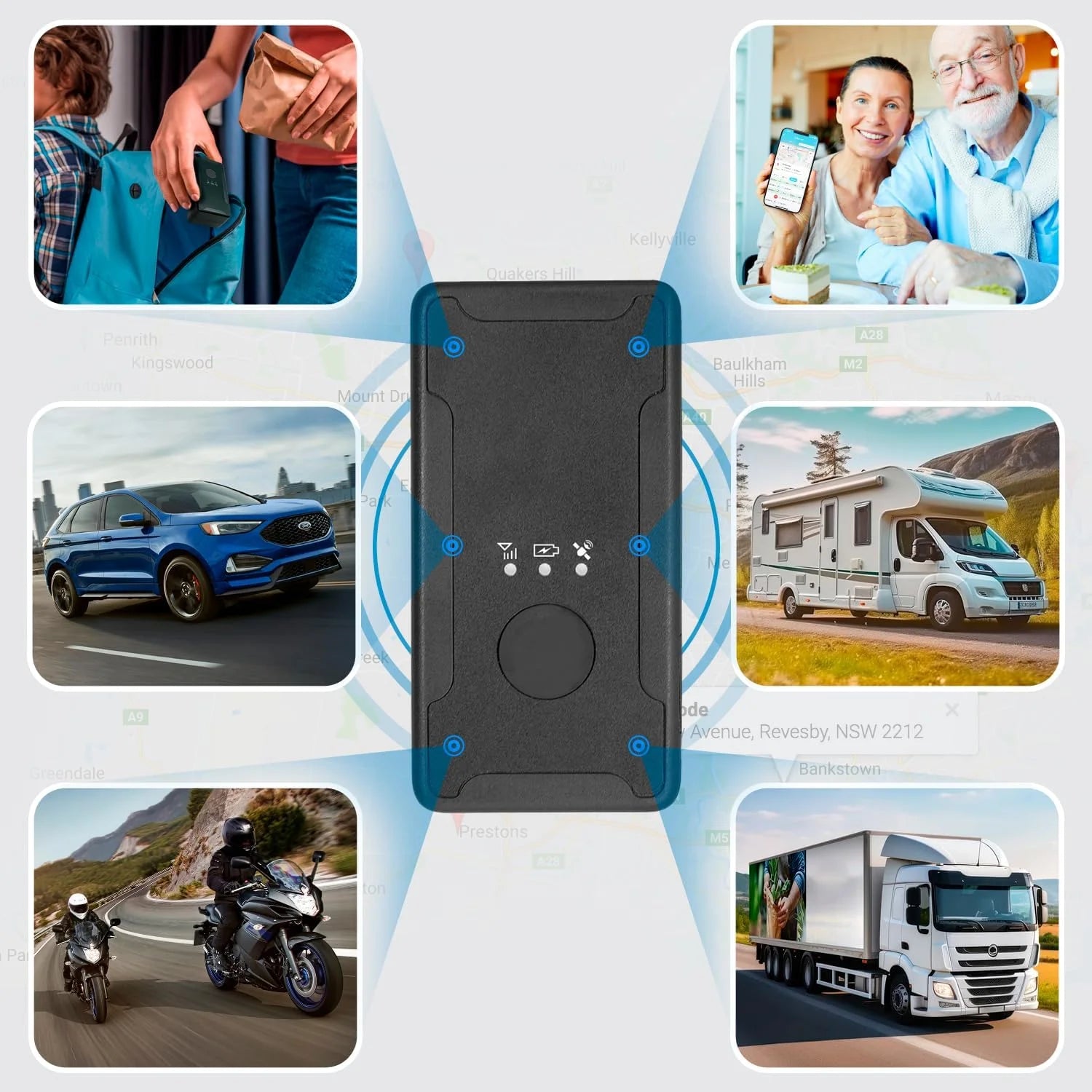 Small GPS Tracker for Vehicles, Love Ones, 4 Week Battery Life, Splash-Proof, Hidden GPS Trackers for Kids, Seniors, Spouses and Luggage