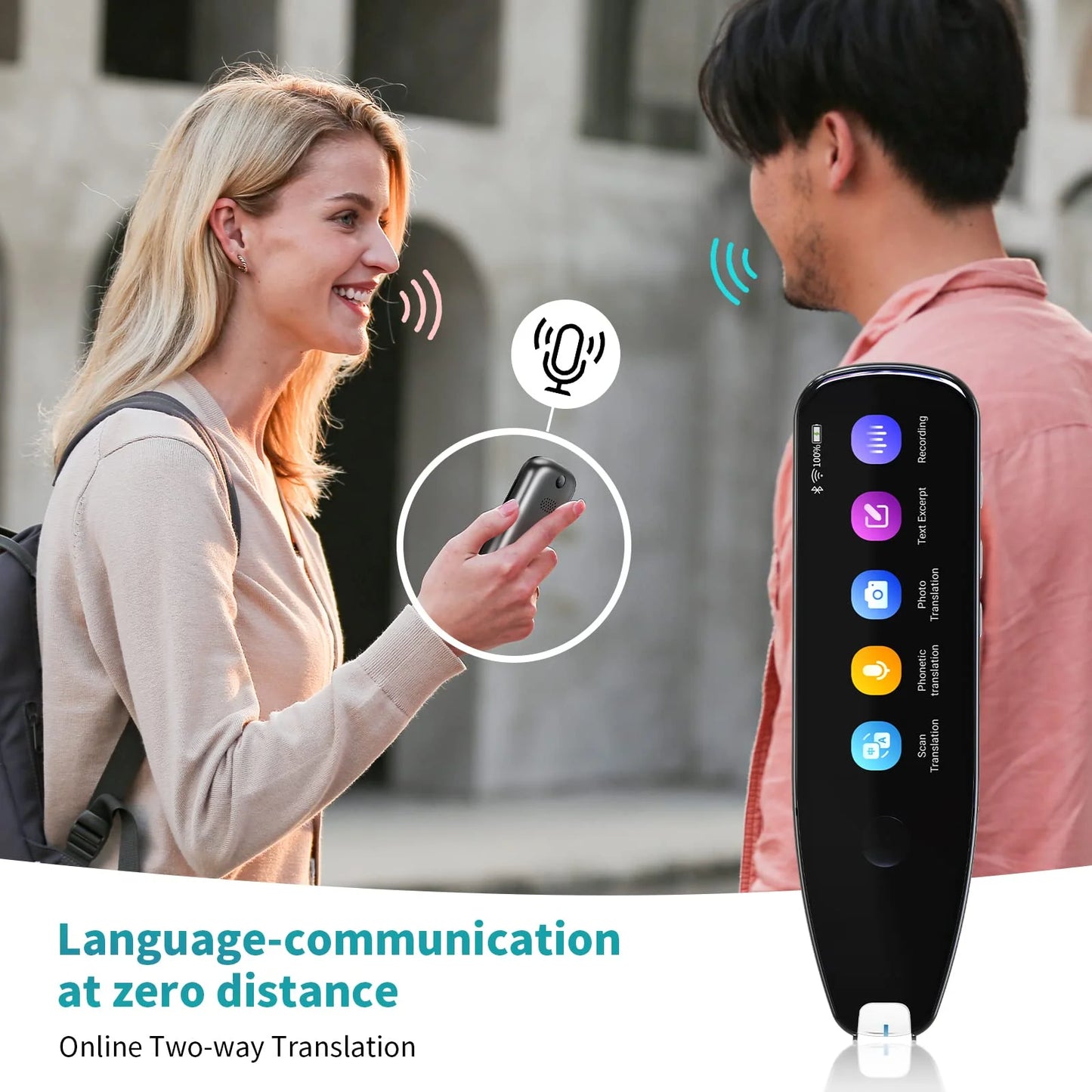 Language Translator Device, Reader Pen Translation Scanner Dictionary Pen with Voice & Camera Translators, Portable Translator for Language Learners, Black