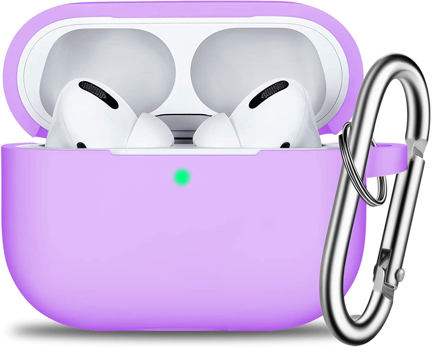 Airpods Pro Case Cover with Keychain, Full Protective Silicone Skin Accessories for Women Girl with Apple 2019 Latest Airpods Pro Case, Front LED Visible-Lavender